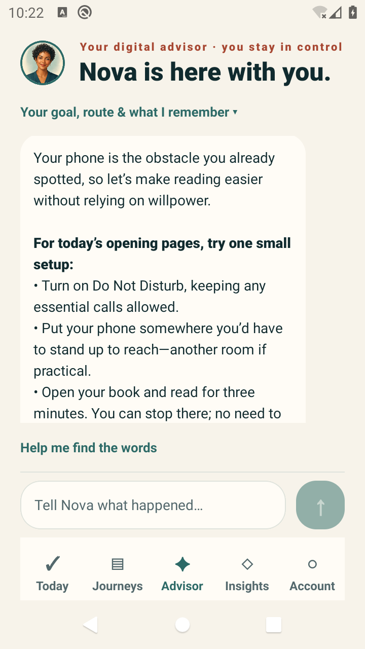 Nova advising how to reduce phone distractions while reading
